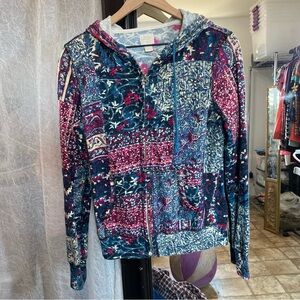 Lucky Brand Y2k Vintage Rare Colorful Floral Print Zip Hoodie Sweater